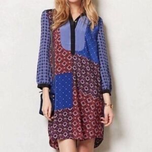 Anthropologie Moulinette Soeurs womans Silk dress small patch work style BoxS